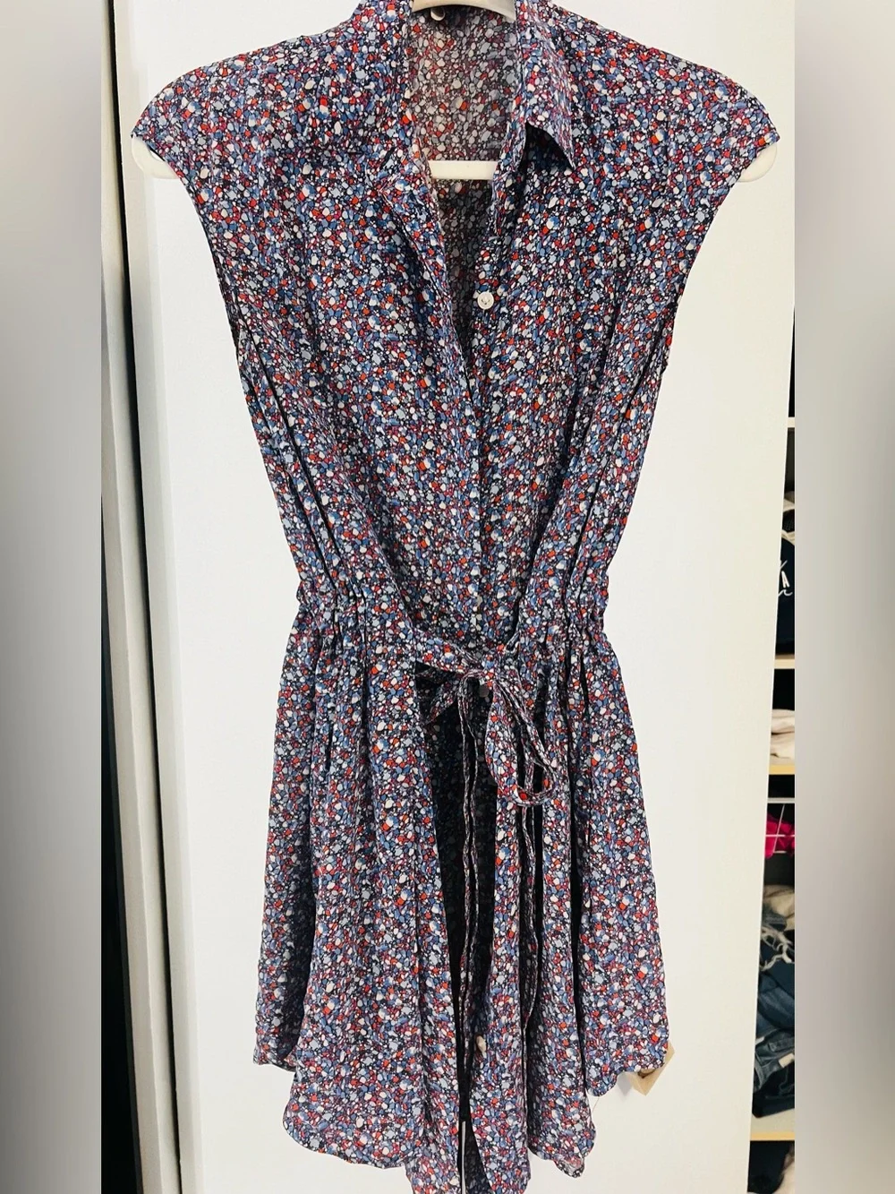 Tory Burch Navy Floral Tie-Waist Mini Dress